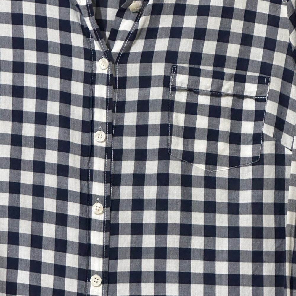 J. Crew women’s size M navy blue check cotton long sleeve button front shirt top - Picture 2 of 7